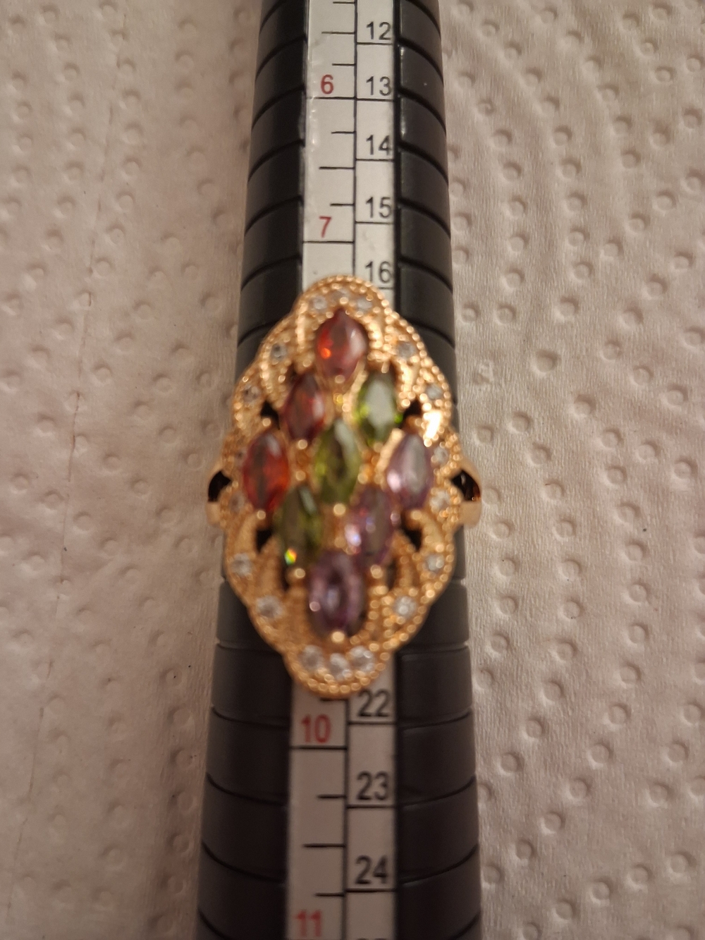 Gold-Tone Multi-Stone Marquise Ring in Green, Purple and Red Sell As It Is